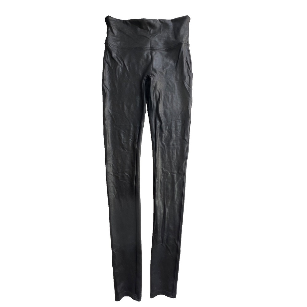 Spanx Leggings Faux Leather Black Slim Fit Compression Pants Women M Shaping